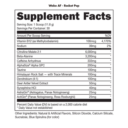 Bucked Up Woke AF - High Stim Pre-Workout - Rocket Pop (30 Servings)