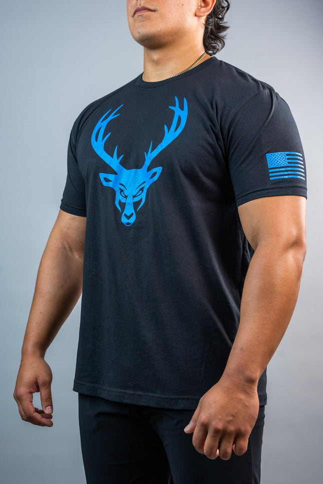 Bucked Up Flag T-Shirt (Black / Blue Logo)