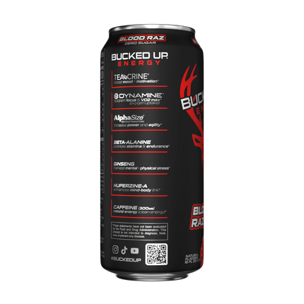 Bucked Up Energy Drink - Blood Raz (Zero Sugar) (1 Case / 12 Cans) 355ml cans